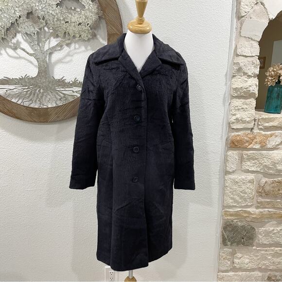 Piacenza 1733 Baby Llama Cashmere Long Button Front Coat Jacket Black - Picture 1 of 6